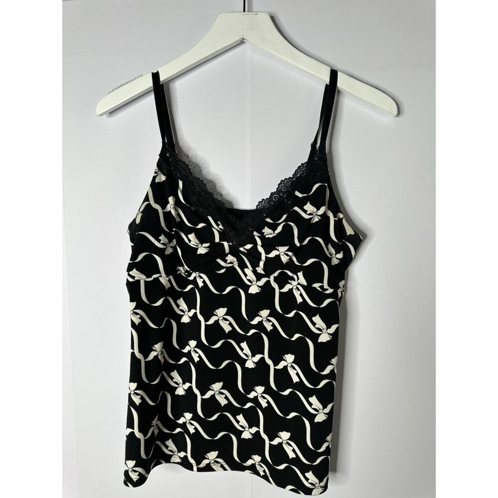 White House Black Market Sz M Tank Cami Black‎ Ribbons Lace Dainty Y2K Babydoll